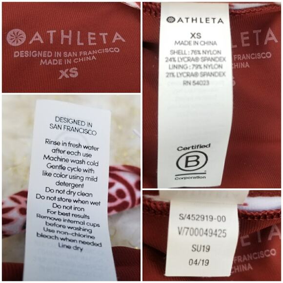 Bandeau Bikini Top Athleta Aqualuxe Batik Size XS Maroon Stretch Convertible EUC - Picture 1 of 11